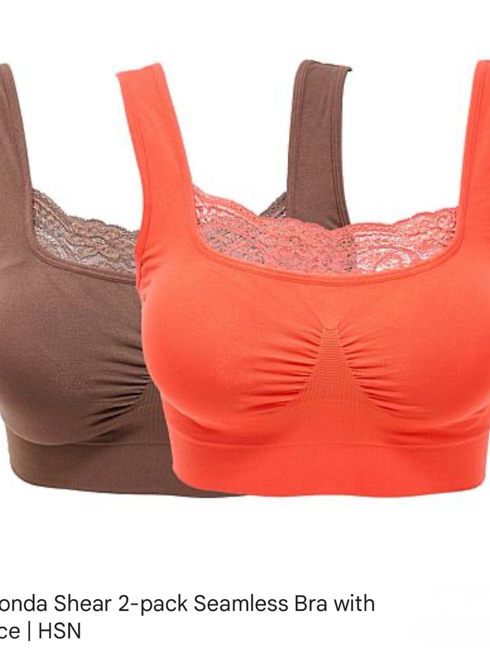 Rhonda Shear Seamless Lace-Trim Bra 2-Pack - Coral & Brown